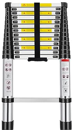 Escalera Telescópica 4,1 Metros de Aluminio Extensible y Plegable | Compacta, Ligera, Portátil y Antideslizante | Ideal para Uso Doméstico, Profesional, Reformas, Jardín, Taller, Alturas
