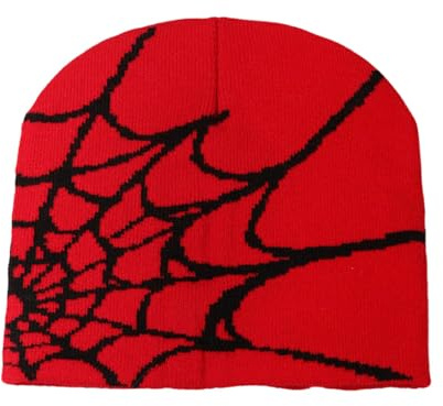 CLSSLVVBN Trendig stickad mössa Varm och stilren Spider Web Beanie Spider Web Beanie Hatt Akrylfiber Stickad Beanie Hat Spider Web Hat, röd svart