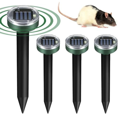 Hillylolly Répulsif Solaire pour Taupe 4 pièces Répulsif Taupe Solaire, Repulsif Souris et Rats Ultrason, Anti Souris Ultrason pour Repousser Taupes, Campagnols et Gaufres (Rond)