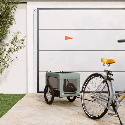 LAPOOH Rimorchio da Bici per Cani Grigio e Nero Oxford e Ferro,Rimorchio da Bici per Cani,Rimorchi per Bicicletta per Cani-93916