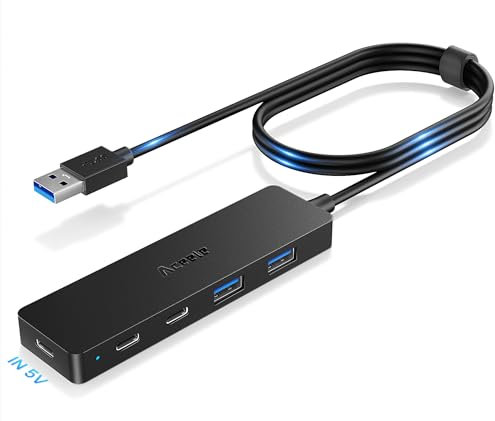 Aceele USB Hub 3.0 mit 2 USB-A-Anschlüssen und 2 USB-C-Anschlüssen, USB 3.0 Datenhub mit 120 cm Kabel, kompatibel mit Desktop-Computer, MacBook Pro/Air, iMac,Surface Pro,PS 4 und weiteren Laptops