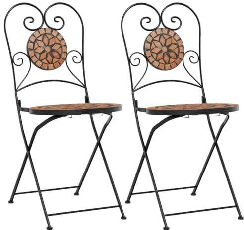 vidaXL Bistro Chairs Foldable 2 pcs, Folding Chair for Garden Balcony Patio, Outdoor Chair for Dining, Modern Style, Terracotta Ceramic