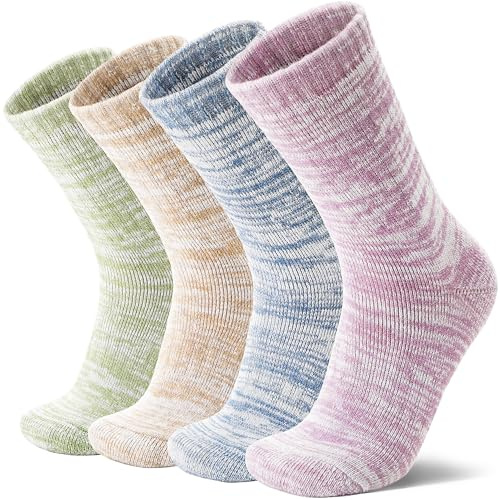 MOSEY KOSY 4 Paires de Chaussettes en Mérinos pour Marche et Randonnée Chaudes Extra Épaisses Thermiques Confortables avec Caleçon pour Travail pour Femme et Homme(Mélange de couleurs,36-42)
