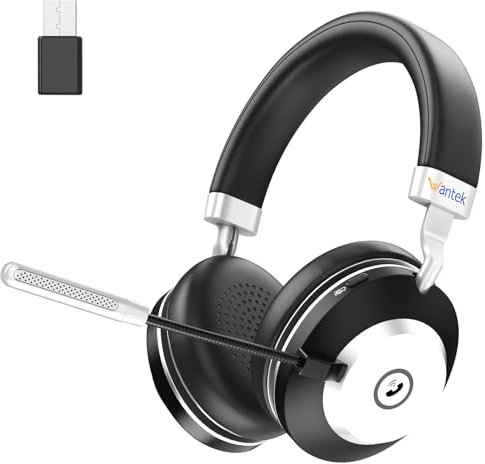 Wireless Headset, Bluetooth Headset with Microphone Noise-Canceling, On Ear Headphones for PC Laptop Tablet, Office Teams Zoom Skype, Dual Connection