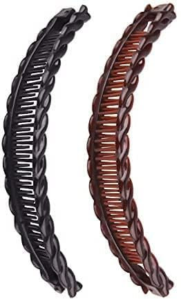 Barrettes à cheveux en forme de banane, noires et marrons – Barrettes décoratives pour cheveux longs (marron et noir)