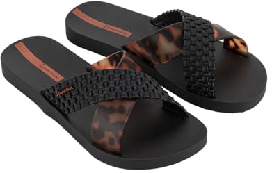 Ipanema Sense Slide FEM - Swimming Slides for Women - Eye-catching Strap with Pattern, Black Tortoiseshell, 7 UK