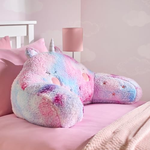 OHS Reading Pillow for Kids Unicorn Character, Gifts for Girls Cuddle Cushion Super Soft Cosy Fleece Gaming Pillow Kids Cushions with Arms Sit Up in Bed Pillow Relaxing Comfy, Pink