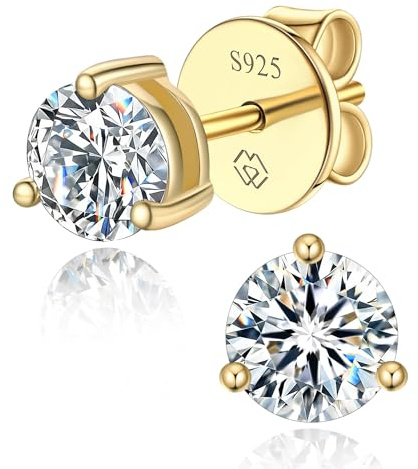 MomentWish Pendientes Mujer Moissanita Plata 925 con Efecto Diamante | Pendientes moissanita 0,3/0,5/1/1,5 Quilates, disponible Plata Oro y Oro Rosa, hipoalergénicos, joya regalo para mujer