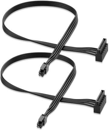 ELFJMZP Lot de 2 petits câbles d'alimentation 4 broches vers SATA, adaptateur double SATA 15 broches pour disque dur SSD, lecteur DVD, câble d'alimentation interne PC généralement compatible avec les