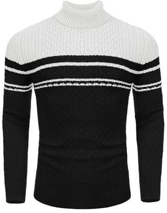 COOFANDY Mens Jumpers Turtle Neck Jumper Roll Neck Jumpers Polo Neck Jumper Knitted Winter Sweater Slim Fit Streifen-d L