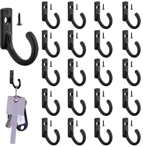 JUGUTA 20 Pièces Crochets Simples Noir Crochet Manteau Mural Crochet En Acier Inoxydable Rétro Mini Patère Crochet A Visser Avec 20 Vis Pour Porte, Mur, Salle De Bain, Cuisine