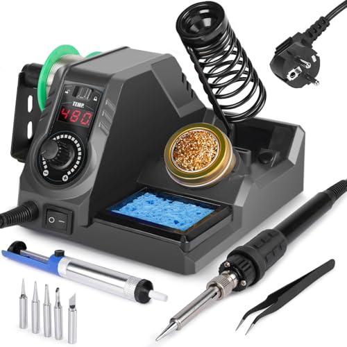 WEP 926LED V3 Schwarz Lötstation 130W MAX Lötkolben Set mit Lötzinn, 5 Lötspitzen, Pinzette, Entlötpumpe, Spitzenreiniger, Temperaturregelung und Schlafmodus(EU)
