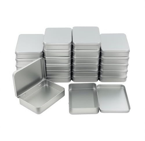 Goodma 24 Pieces Rectangular Metal Hinged Tins, Silver, 11.5 x 8.5 x 2.2 cm