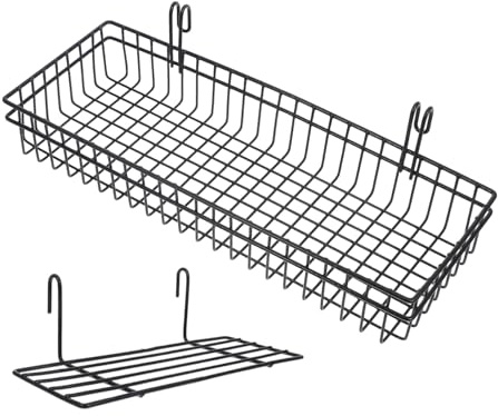 FUTUREORYY 2piezas Cesta De Rejilla Metálica Negra con Ganchos Ajustables para Pared De Paneles Colgantes De Almacenamiento Resistente para Oficinas y Cocina