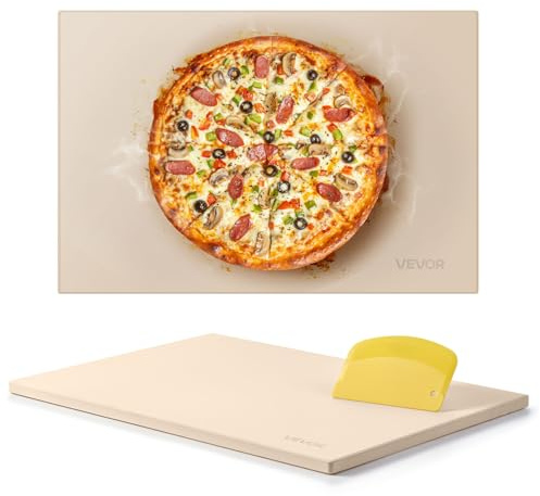 VEVOR Piedra para Hornear Pizza de 508 x 355 mm, Rectangular de Cordierita, Placa Extragrande con Raspador, 17 mm de Grosor, Resistente al Calor, Apta para Cocina, Horno, Pan, Pizza y Parrilla