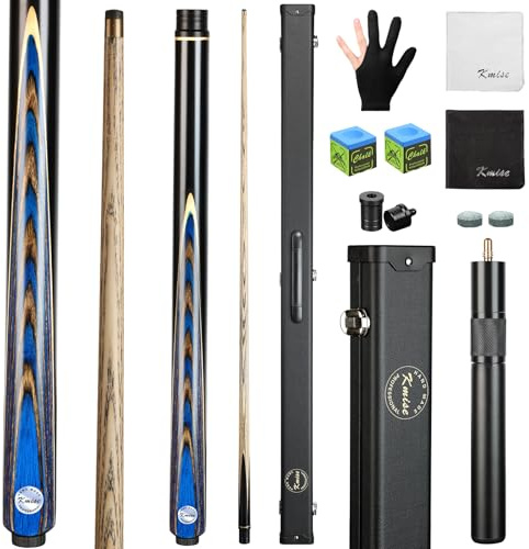 Kmise 57 3/4 Jointed Snooker Billiard Pool Cue Handcrafted 9.5MM Tip Ash Wood Cue 19~21oz with Telescopic Aluminium Extension & Billiard Cue Case | Chalk Accessories Snooker Cue Set (Blue 21oz)