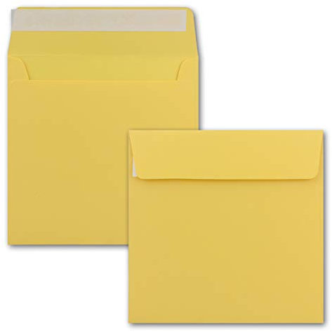 50 x Kuverts in Gelb - quadratische Brief-Umschläge - 15,5 x 15,5 cm - Haftklebung - matte Oberfläche - formstabile Post-Umschläge