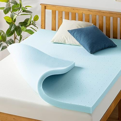 Best Price Mattress Surmatelas en Mousse à mémoire de Forme 2,5 cm, Mousse Gel, Bleu, Full