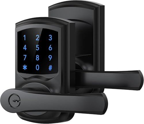 Signstek Keyless Entry Door Lock with Handle, Digital Keypad Door Knob, Smart Electronic Lock with Code, Touchscreen, Auto-Locking, Matte Black