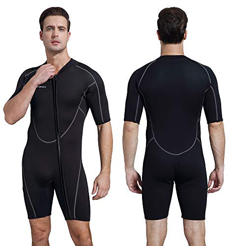 Seaskin Mens 3mm Shorty Wetsuit, Full Body Diving Suit Front Zip Wetsuit for Diving Snorkeling Surfing Swimming Large