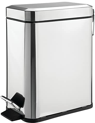 mDesign rechteckiger Tretmülleimer mit 5 L Kapazität – kompakter Mülleimer mit Inneneimer für das Bad, Schlafzimmer oder Büro – moderner Papierkorb aus Edelstahl und Kunststoff – silberfarben