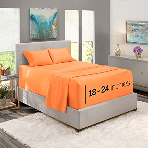 Nestl Extra Deep Pocket King Size Sheets - Fits Mattress 18-24 Inches, 4 Piece Set, Apricot Buff Orange