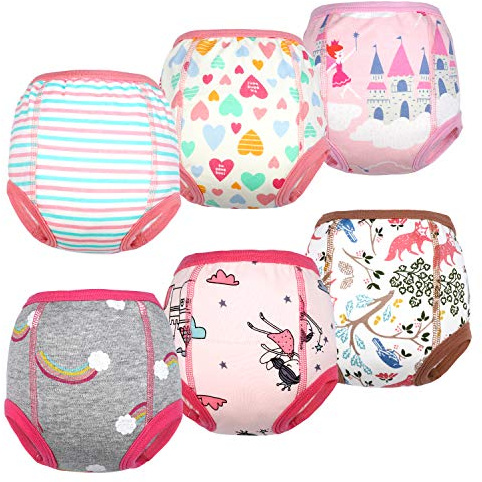 FLYISH DIRECT Potty Training Pants, Cotton, Reusable Potty Underwear | Small Accident Protection, Daytime Potty Training, 6 Packs, 2 Years, Pink Castle