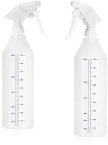 com-four® 2x Sprühflasche mit Skala - Wasser-Pumpsprüher mit 28/400 Gewinde für Haushalt, Garten, Werkstatt, Auto - Zerstäuberflasche mit verstellbarer Düse - 900 ml (PE)