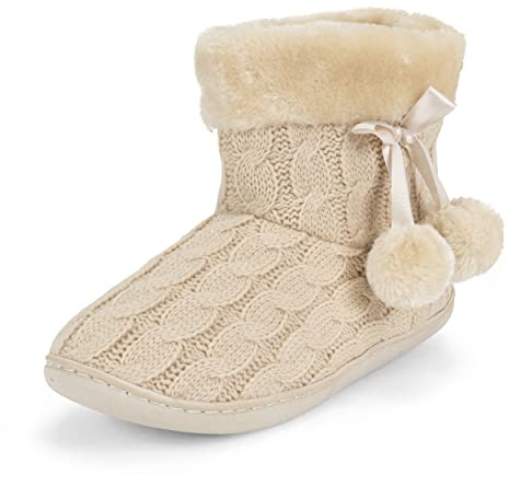 Polar Mousse à mémoire de forme Pom Pom hiver fausse fourrure de luxe en peluche confortable anti-dérapant intérieur pantoufles d'extérieur de femme - Crème Tricoté - 38
