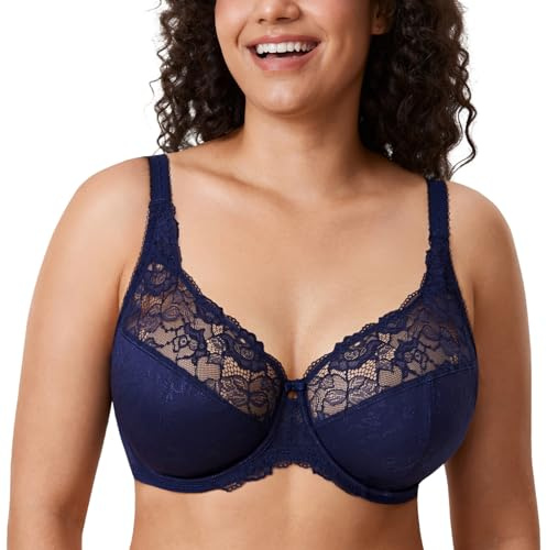 DELIMIRA Soutien Gorge Grande Taille Minimiseur | Avec Armature, Dentelle, Non Rembourré