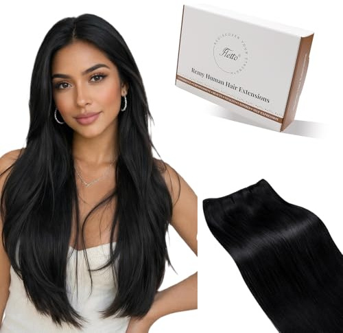Hetto Tressen Echthaar Schwarz - Weft Extensions für Professionelle Haarverdichtung und Salonverlängerungen, Unsichtbare Integration 30cm 70g