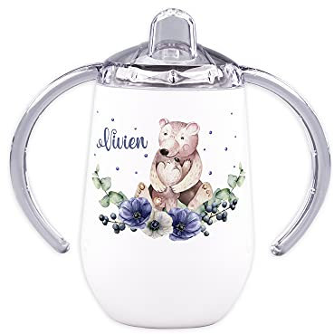 GRAZDesign Trinklernbecher mit Griff mit Namen, Kleinkinder Baby Mädchen, Bären mit Blumen, auslaufsicher aus Edelstahl, BPA-frei, 300ml
