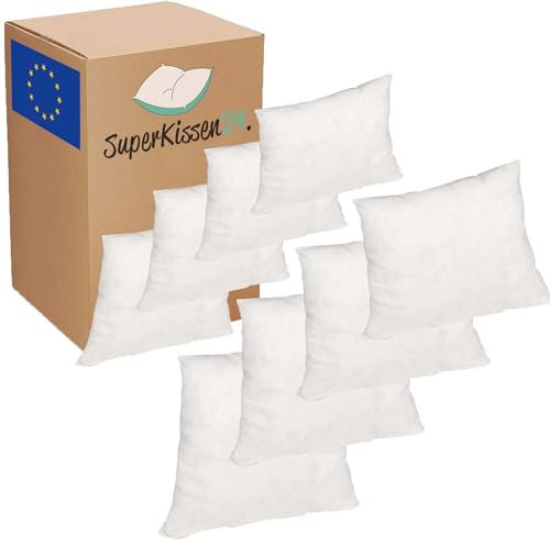 SuperKissen24. Kissen 8er Set - Allergiker Kissenfüllung - Waschbar Innenkissen - Füllkissen - Dekokissen und Relaxkissen mit Polyester Kissenfüllung - Flauschig Kopfkissen - Sofakissen - 40x40 cm