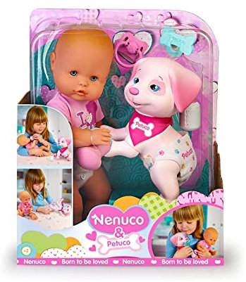 NENUCO - & Petuco, Hartkörper-Babypuppe, misst 35 cm, und Sein Haustier, der, Essen Machen PIPI in Windel, haben Zubehör wie Schnuller Flasche, Berühmt (700017204), Mehrfarbig, Talla única