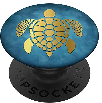 Poignée de téléphone en forme de tortue jaune doré sur bleu vintage PopSockets PopGrip Interchangeable