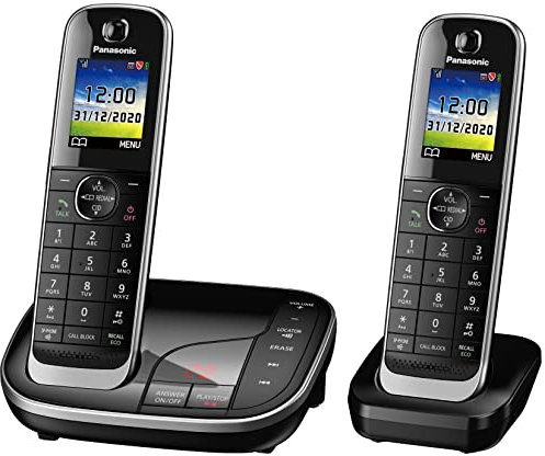 Panasonic KX-TGJ422EB Landline Phone Cordless, House phones, Automated Call Blocker, Answer machine, Colour Display, Twin Handset - Black