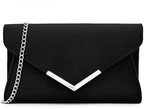 Milisente Clutch Bags For Women Wedding Suede Evening Bag Metallic Shoulder Purse (Black)