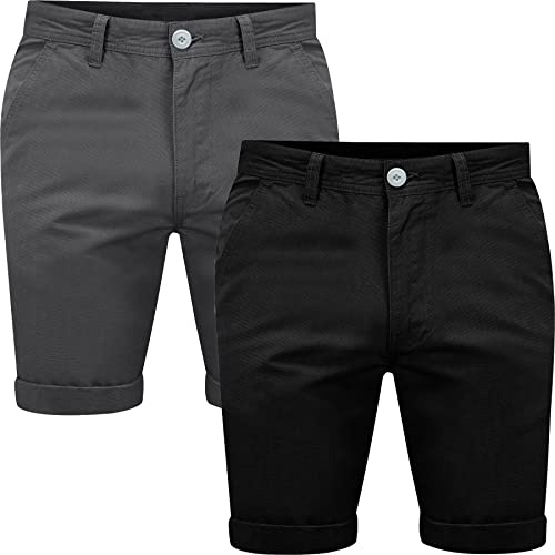 westAce Mens Pack of 2 Chino Shorts Cotton Casual Summer Cargo Combat Jeans, Black & Charcoal Shorts, 38W