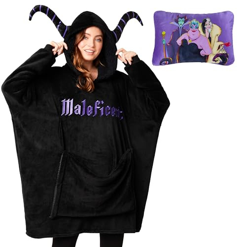 Disney Stitch Batamanta con Capucha Adultos - 2 en 1 Sudadera de Forro Polar Grande Baby Yoda - Regalos Stitch Navidad (Negro Maleficent)