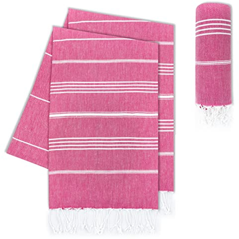 LAYNENBURG Hammam-handdukar i premiumkvalitet med handknutna fransar, 100 % bomull, XXL strandhandduk, Oeko-Tex 100, stor bastuhandduk och resehandduk, 100 x 200 cm, set med 2 (fuchsia)