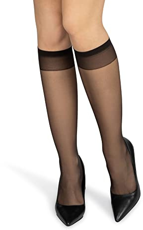 NOQ Calcetines hasta la rodilla para mujer, color liso, 15 denier, estilo informal, sin presión, semimate, transparente, con parte superior cómoda, dos pares, talla única, Humo, Talla única