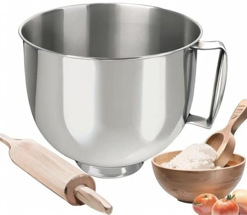 LVYXON Ciotole per mescolare, 4,8 l, in acciaio , ciotola da cottura in metallo, per mixer per KitchenAid, perfetta per K45SS KSM75 KSM150, argento
