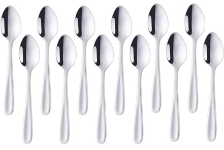 SBOMHS Teskedar 12 stycken kaffeskedar i rostfritt stål 13,5 cm små skedar espressosked dessertsked mini tesked metall mockasked (silver)