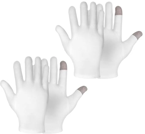 2 Pairs Touch Screen Moisturizing Gloves Hand Skin Care Gloves White Sleep Gloves Spa Treatment Gloves Overnight Lotion Gloves Stretchable Cloth Gloves