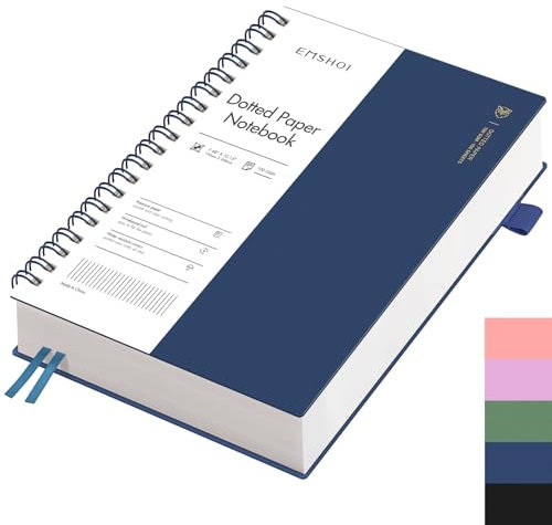 EMSHOI Notizbuch B5, Bullet Dotted Journal, Spiral-Notizbuch 300 Seiten/150 Blatt, 100 gsm Punktrasterpapier, PVC Hardcover, Notizbücher für Damen, Herren, Büro, Schule, Schreiben, 19 x 25 cm - Blau