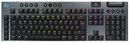 Logitech G G915 X Lightspeed - Kabellose, Flache Gaming-Tastatur, Double-Shot-PBT-Tastenkappen, voll programmierbare Tasten, RGB-Hintergrundbeleuchtung, GL Blue Clicky - PC/Mac, DEU QWERTZ - Schwarz