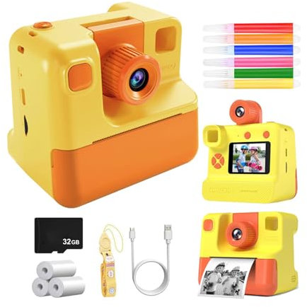 kesurpae Kids Camera Instant Print Kids Instant Print Camera Instant Camera Kids Instant Print 180° Lens Flip Selfie Barnkamera, Gul