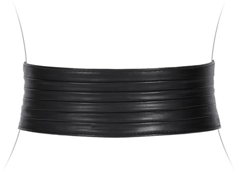 VONMELLI Women Wide Elastic Belts for Dresses Vintage Fashion Stretchy Leather Corset Belts Ladies Cinch Waistband Black Fit Waist Size 29-33