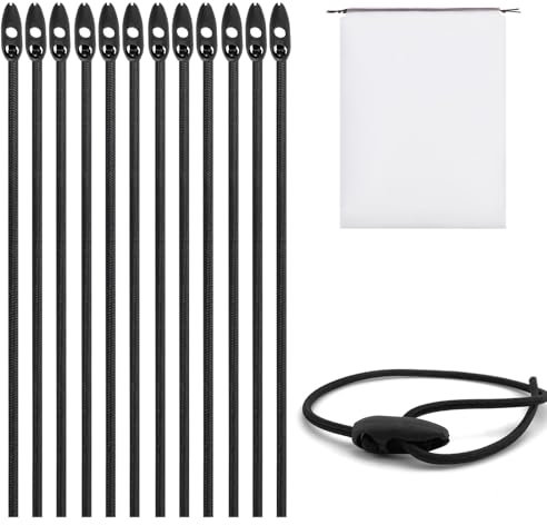 Pack of 12 Weatherproof Elastic Tie Down Straps, 50 cm Heavy Duty Rubber Luggage Rope, Waterproof Bungee Cord, Rubber Cord with Buckle, Drawstring Bag, Load Securing Elastic Bands for Camping,