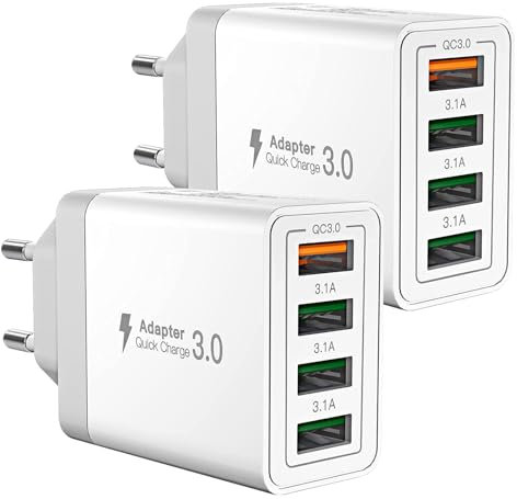 2 Pezzi Caricatore USB Multipo,Presa USB 40W QC3.0 Caricatore Rapido iPhone Caricabatterie per Samsung Galaxy,iPhone X XR XS 8 15 16,Adattatore Universale Carica Alimentatore Spinotto Cellulare Spina